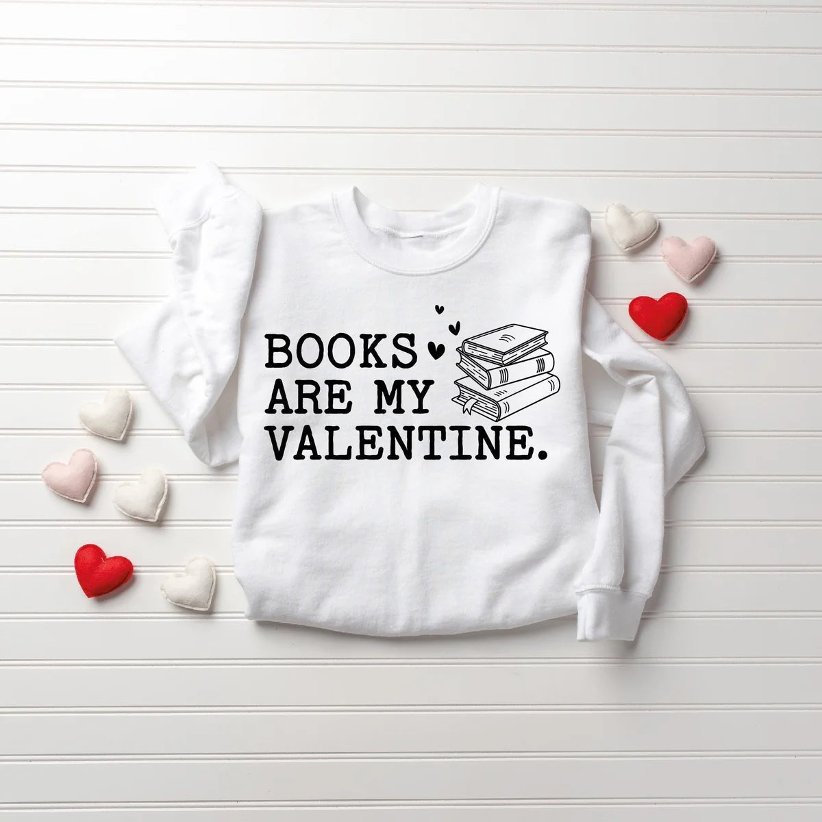Cute Books Lover Valentines Crewneck Sweatshirt alternate product view.