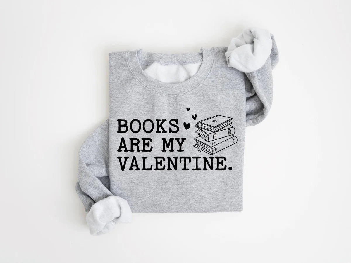 Cute Books Lover Valentines Crewneck Sweatshirt alternate product view.