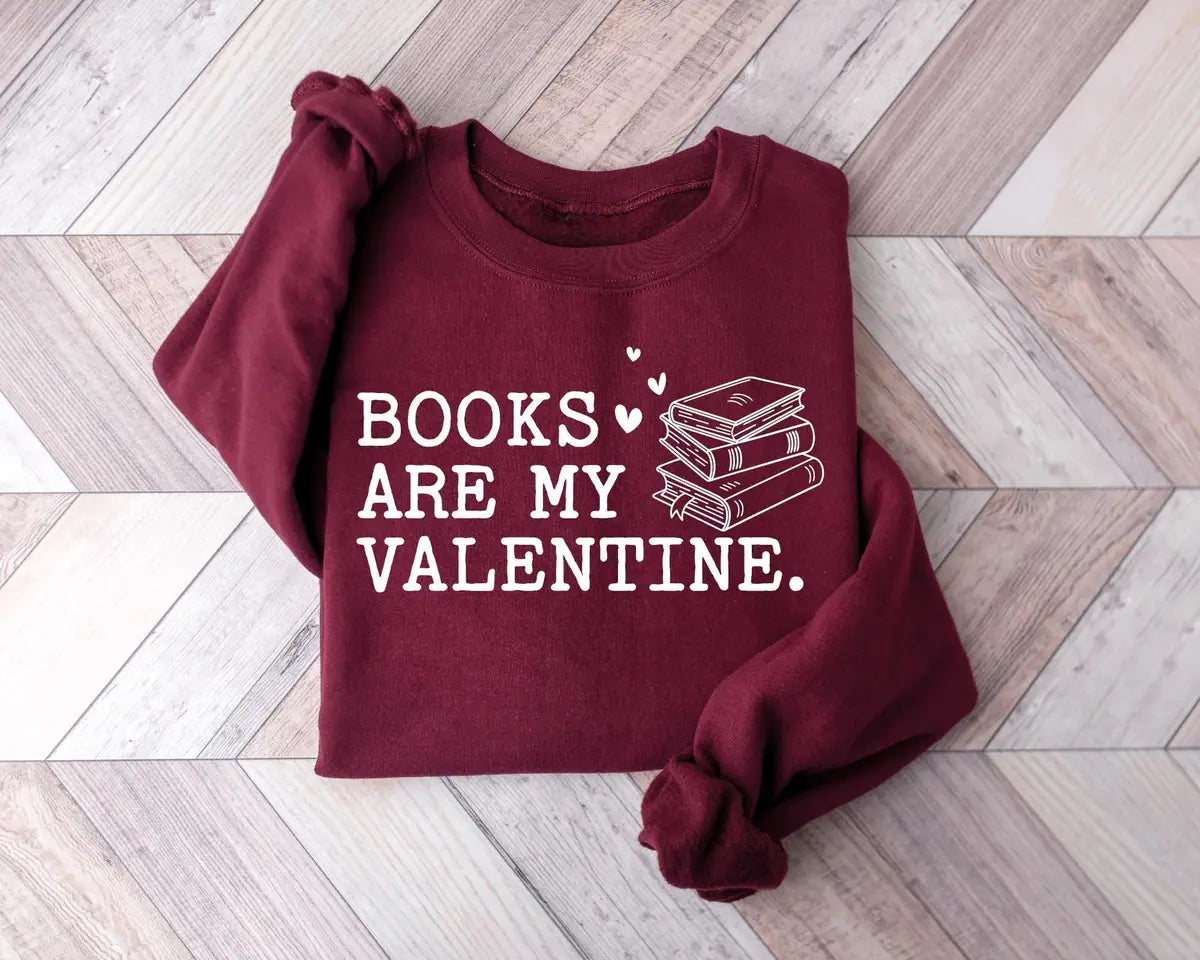 Cute Books Lover Valentines Crewneck Sweatshirt alternate product view.