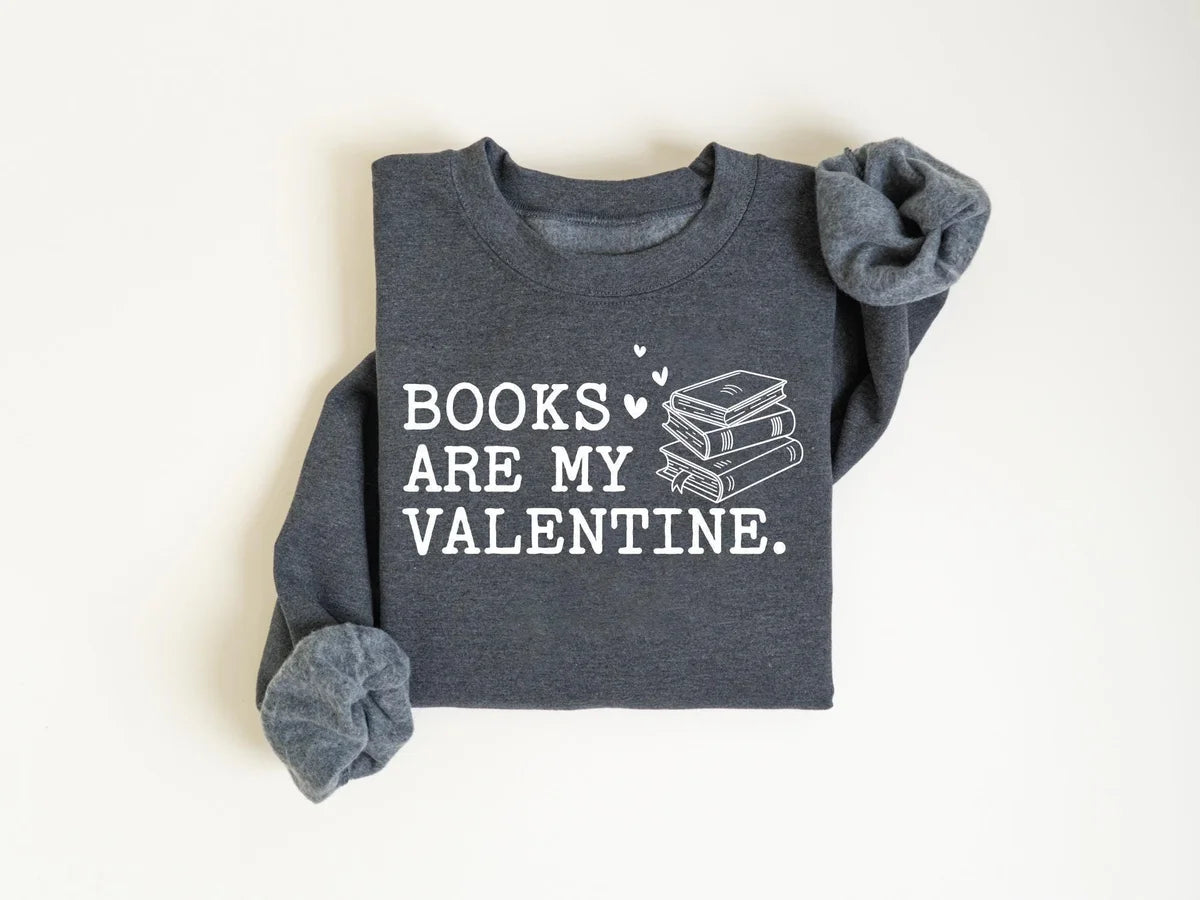 Cute Books Lover Valentines Crewneck Sweatshirt alternate product view.