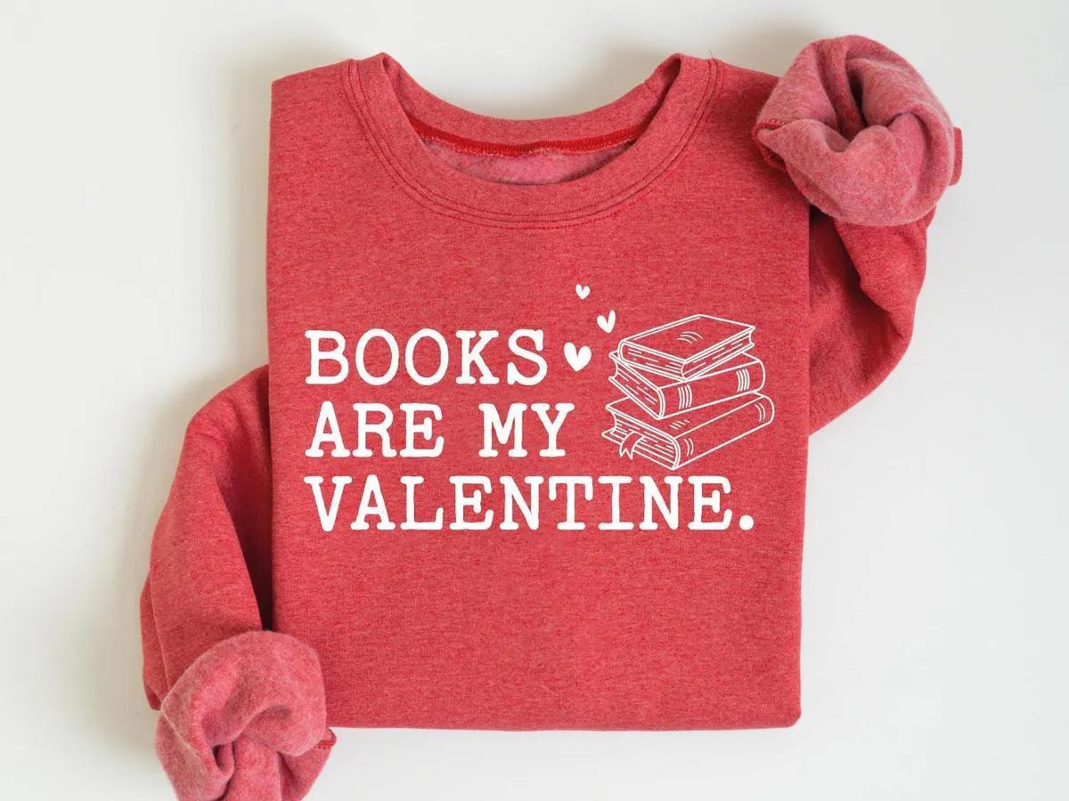 Cute Books Lover Valentines Crewneck Sweatshirt hero view.