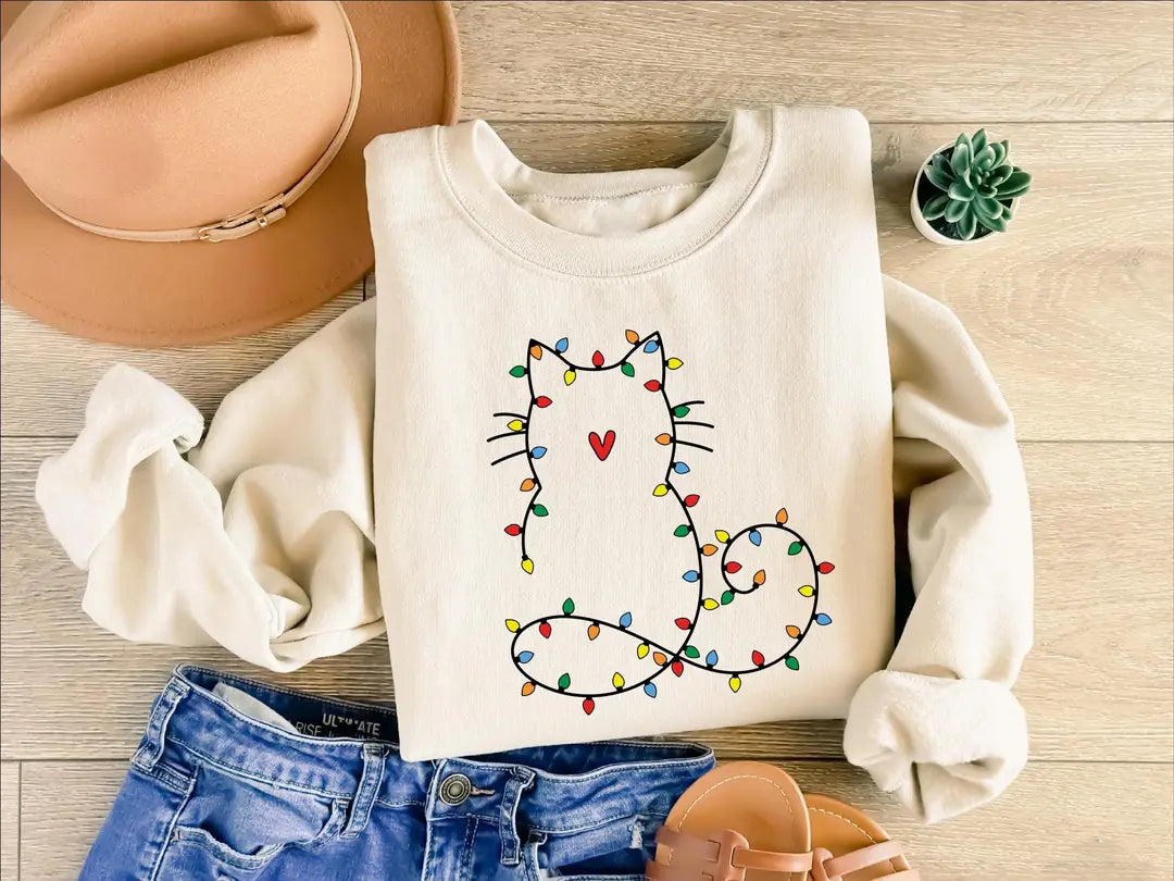 Cute Cat Christmas : Cat Lover Gift Crewneck Sweatshirt alternate product view.