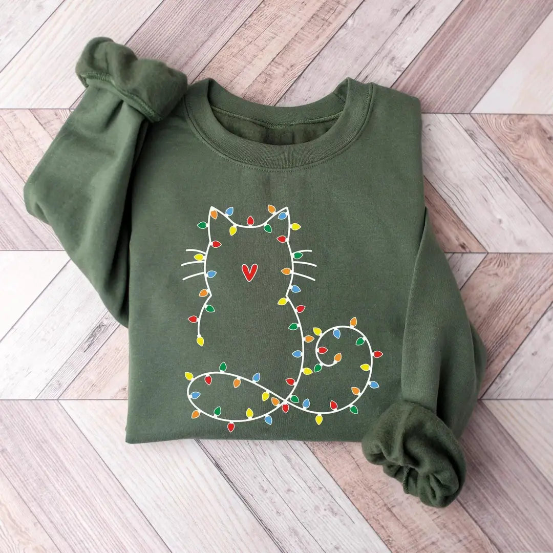 Cute Cat Christmas : Cat Lover Gift Crewneck Sweatshirt alternate product view.