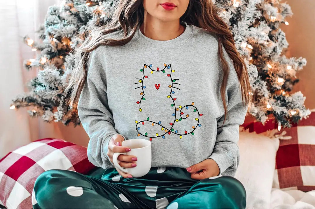 Cute Cat Christmas : Cat Lover Gift Crewneck Sweatshirt alternate product view.