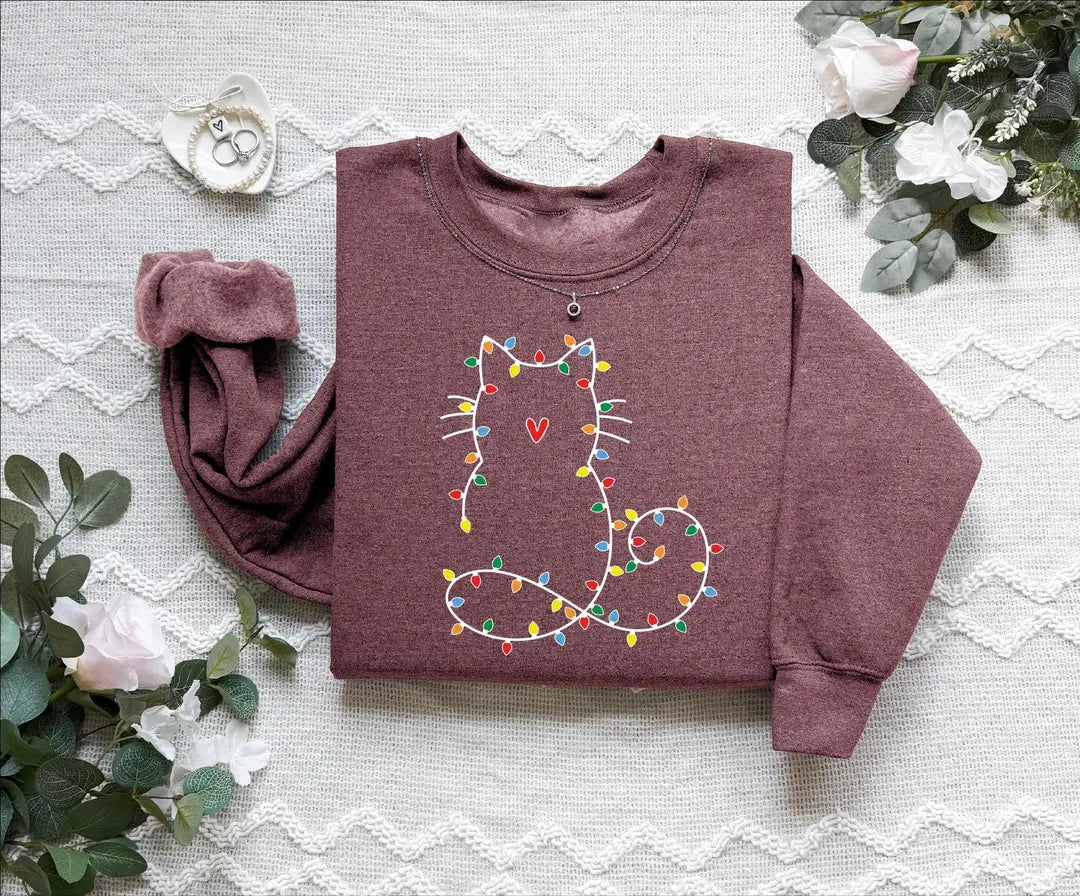 Cute Cat Christmas : Cat Lover Gift Crewneck Sweatshirt alternate product view.