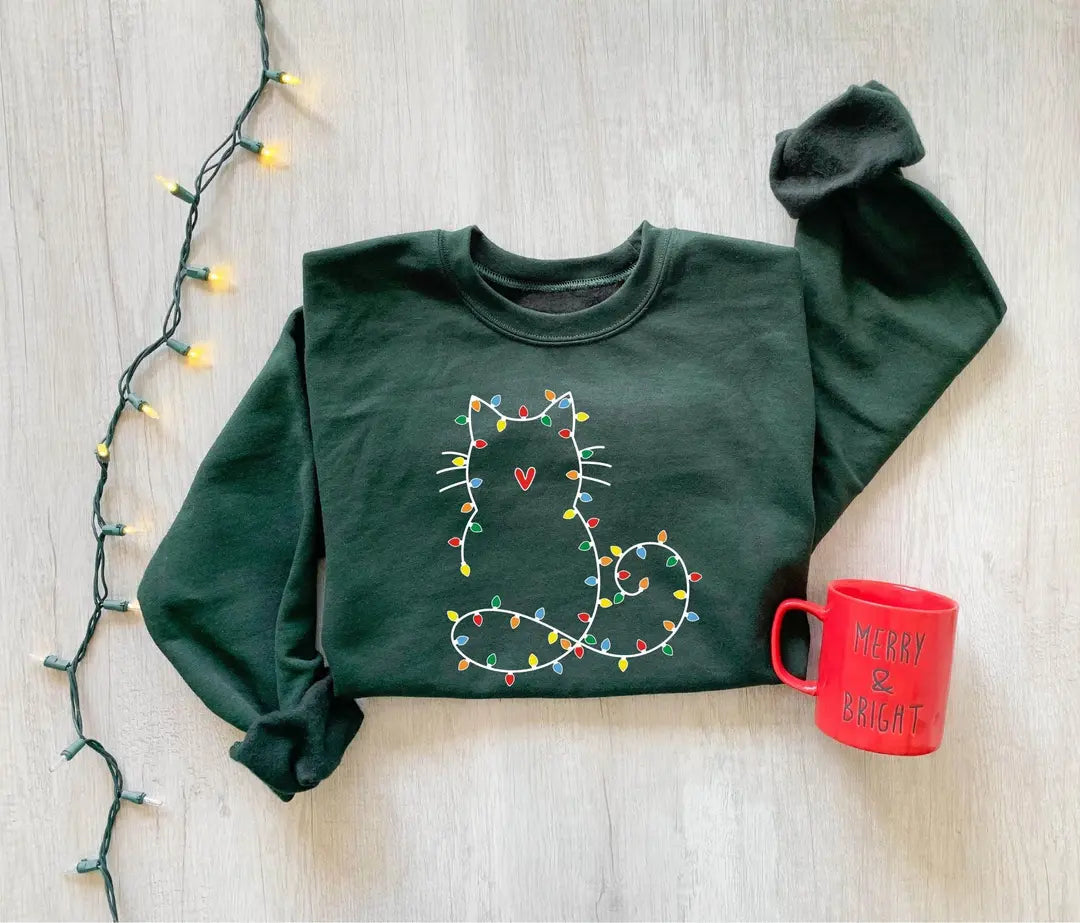 Cute Cat Christmas : Cat Lover Gift Crewneck Sweatshirt alternate product view.