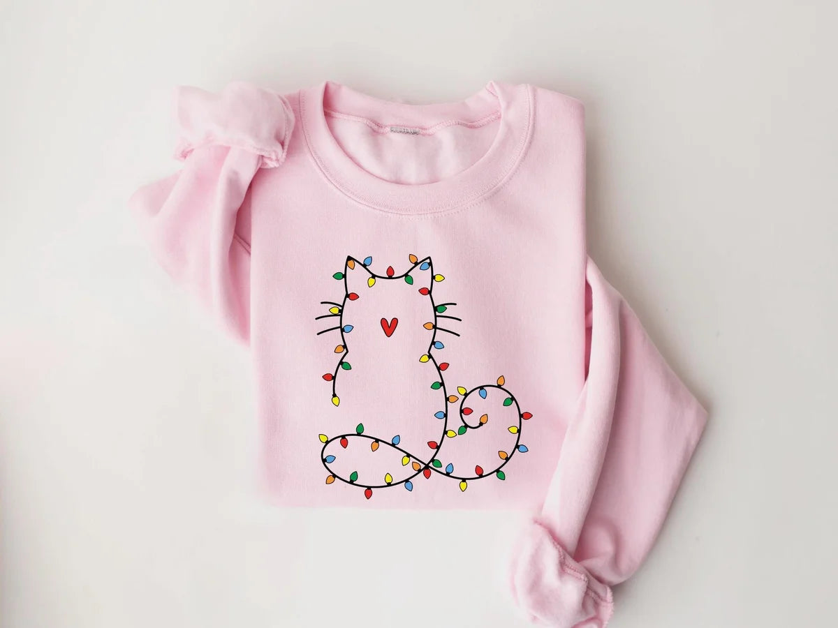 Cute Cat Christmas : Cat Lover Gift Crewneck Sweatshirt alternate product view.