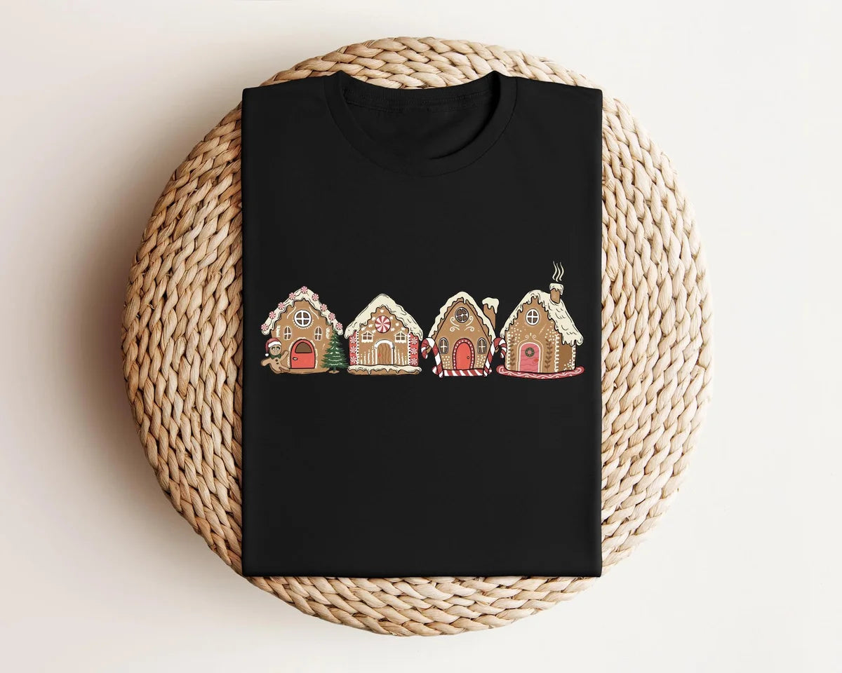 Cute Gingerbread Cookie Houses : Festive Holiday Crewneck Sweatshirt alternate product view.