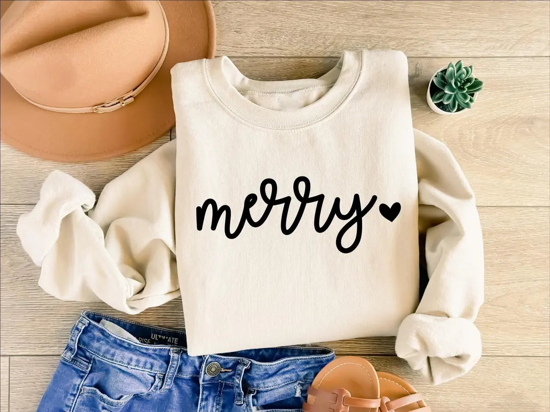 Cute Merry Christmas : Festive Holiday Crewneck Sweatshirt alternate product view.
