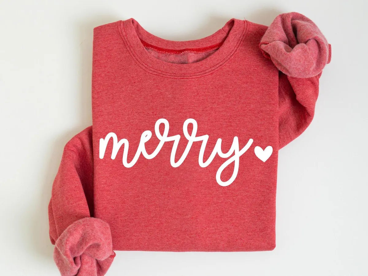 Cute Merry Christmas : Festive Holiday Crewneck Sweatshirt hero view.