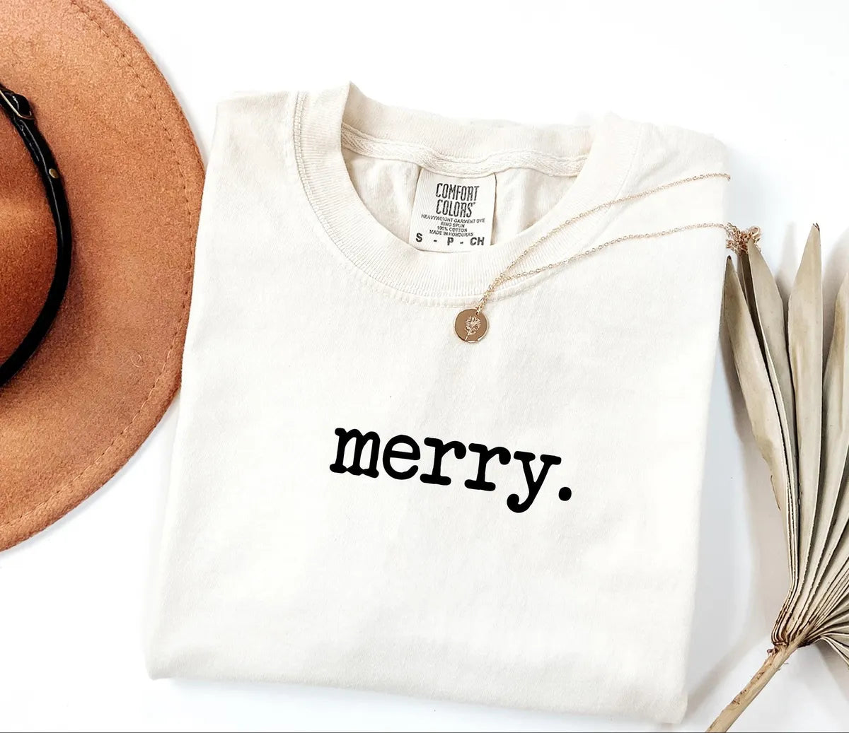 Cute Minimal Merry Christmas graphic Comfort Colors T-shirt, additional product photograph.