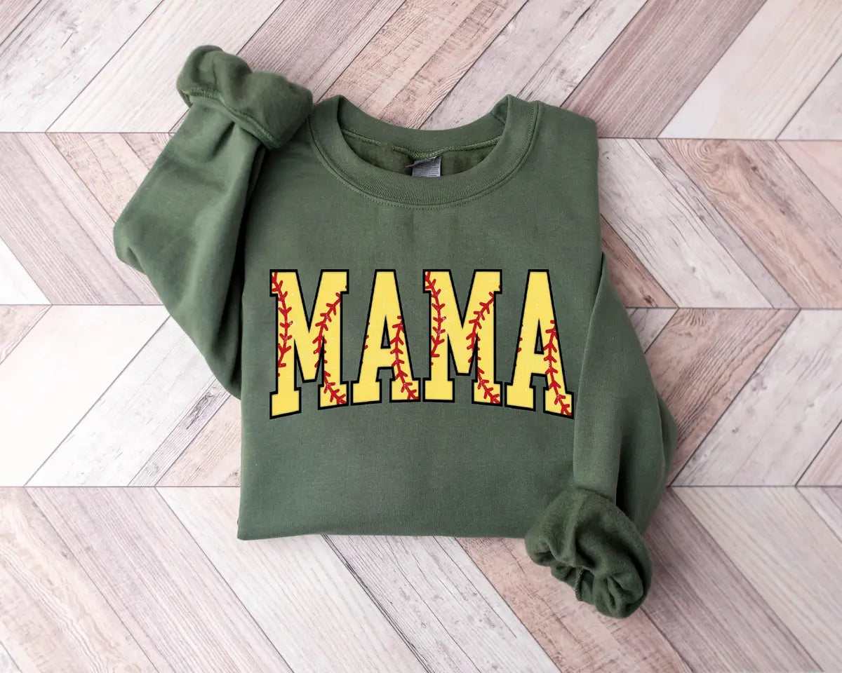 Cute Softball Mama Crewneck Sweatshirt alternate product view.