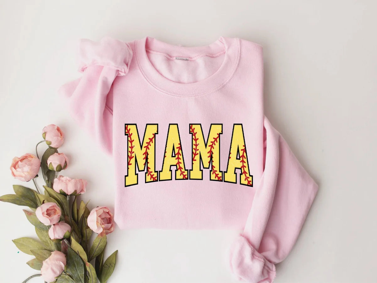Cute Softball Mama Crewneck Sweatshirt alternate product view.