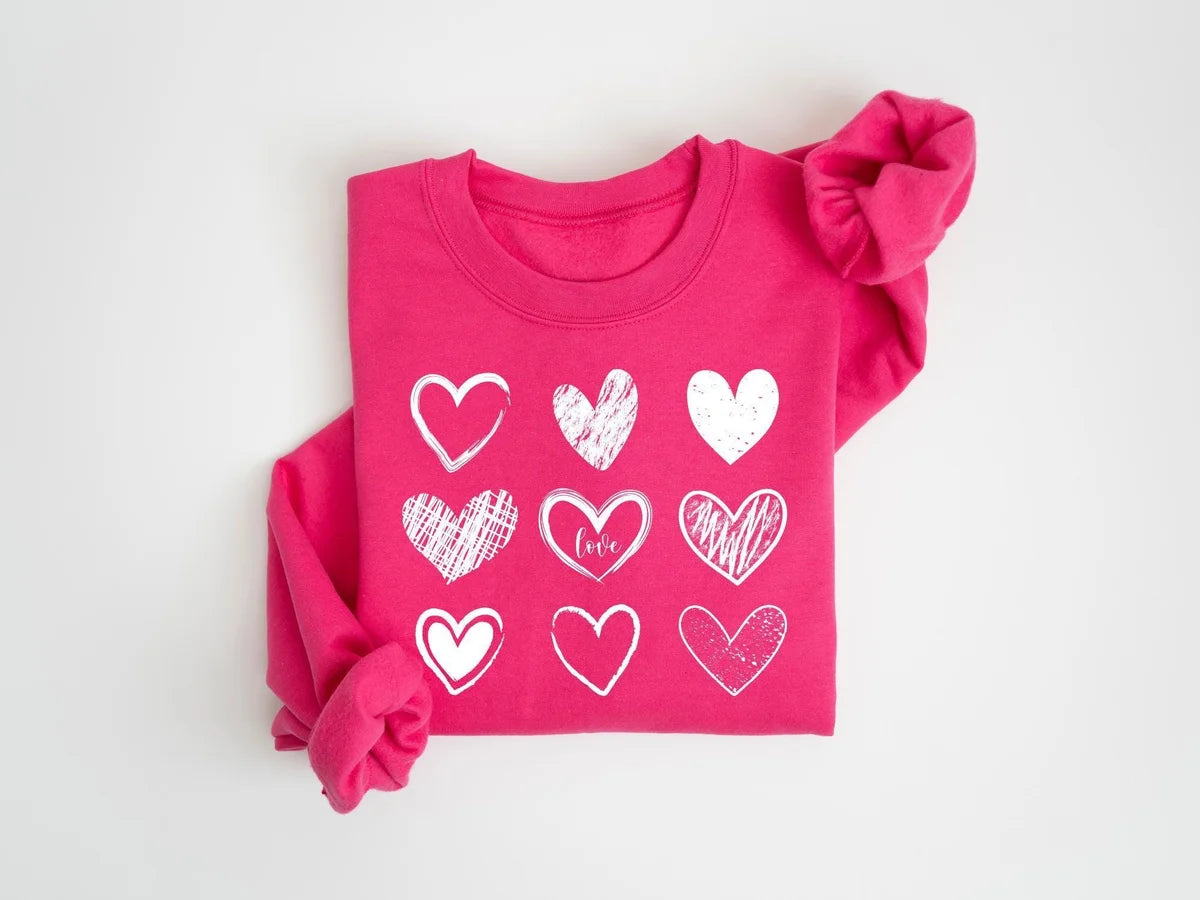 Cute Valentines Hearts Crewneck Sweatshirt alternate product view.