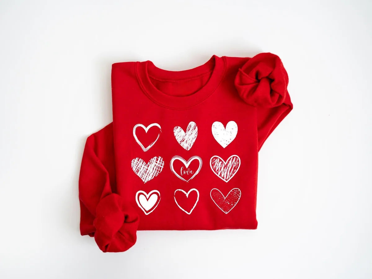 Cute Valentines Hearts Crewneck Sweatshirt alternate product view.