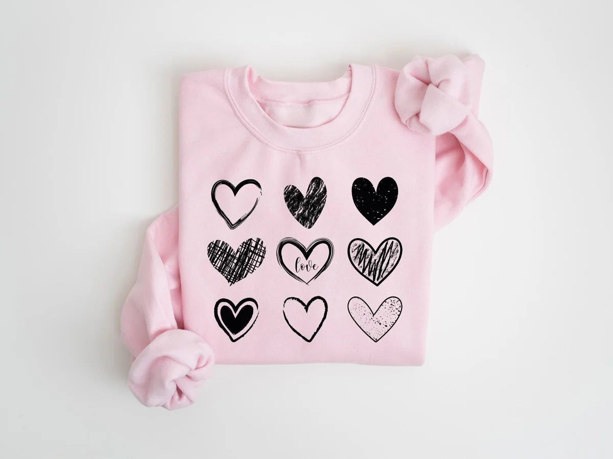 Cute Valentines Hearts Crewneck Sweatshirt alternate product view.