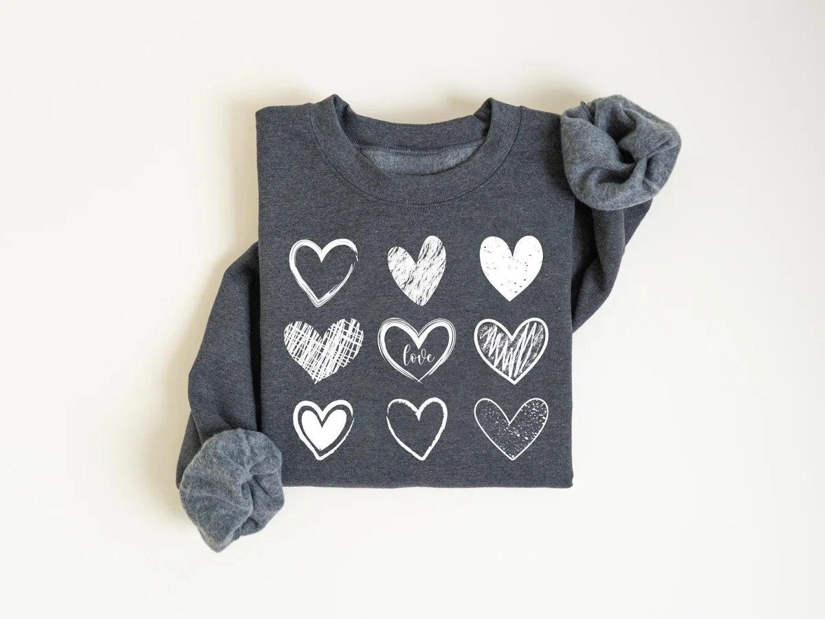 Cute Valentines Hearts Crewneck Sweatshirt alternate product view.
