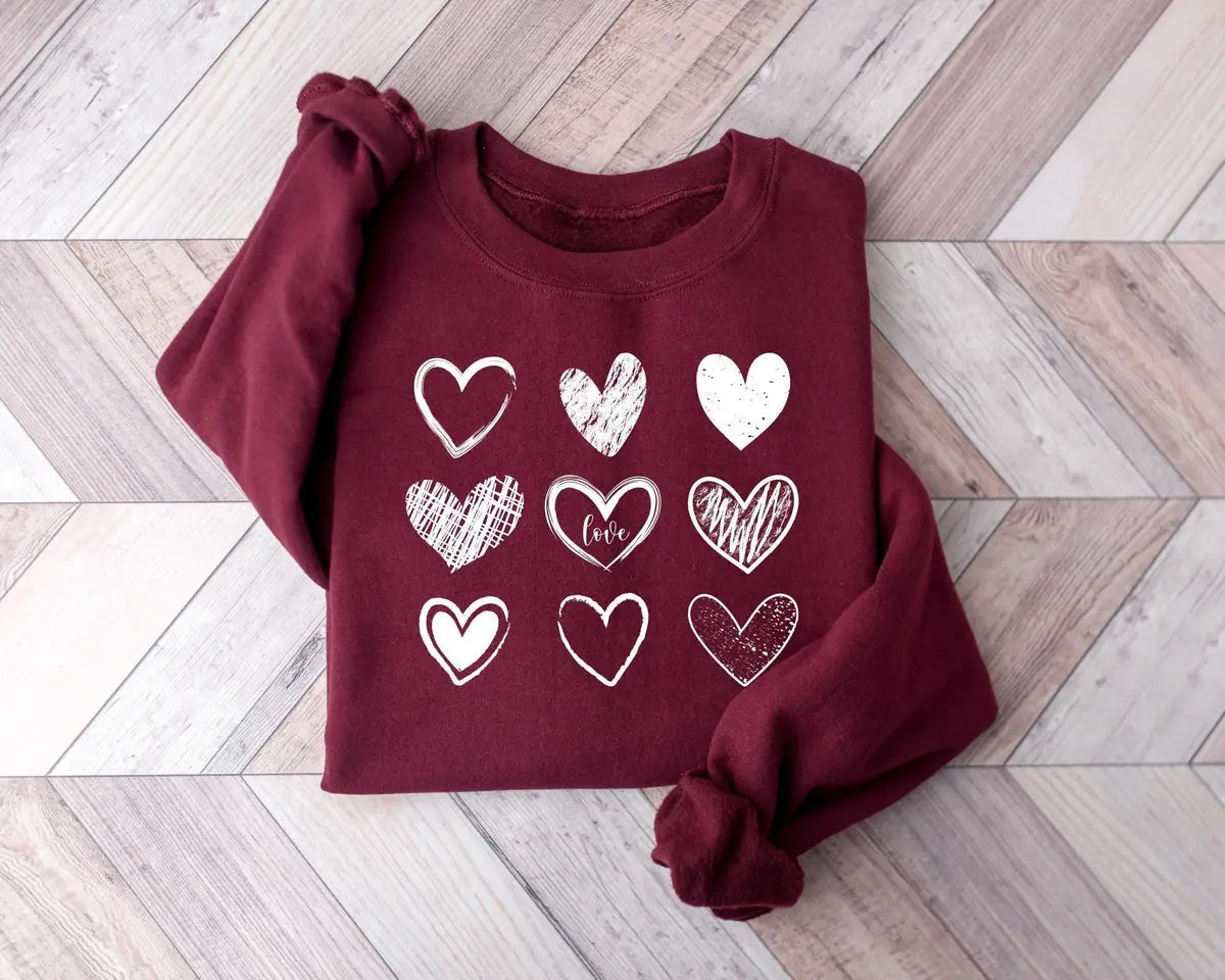 Cute Valentines Hearts Crewneck Sweatshirt alternate product view.