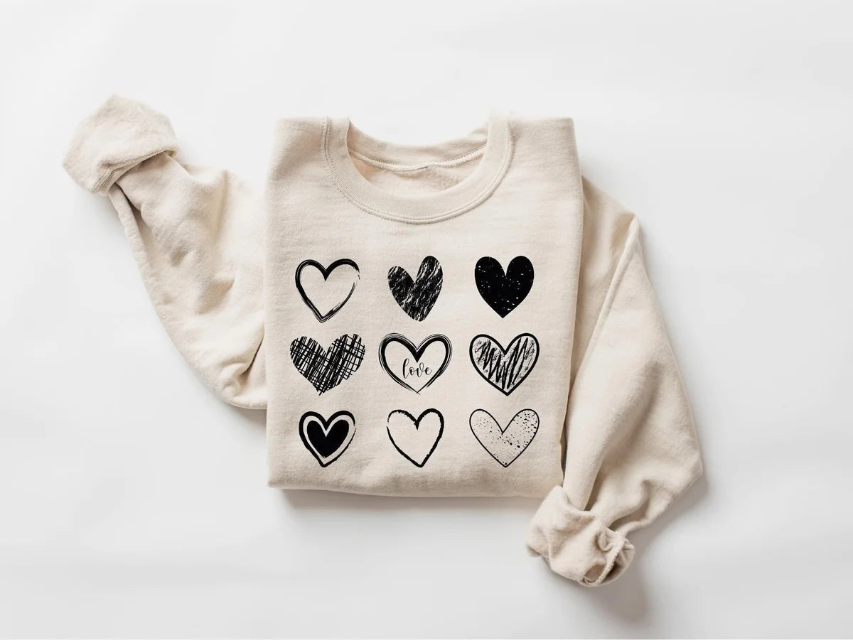Cute Valentines Hearts Crewneck Sweatshirt alternate product view.