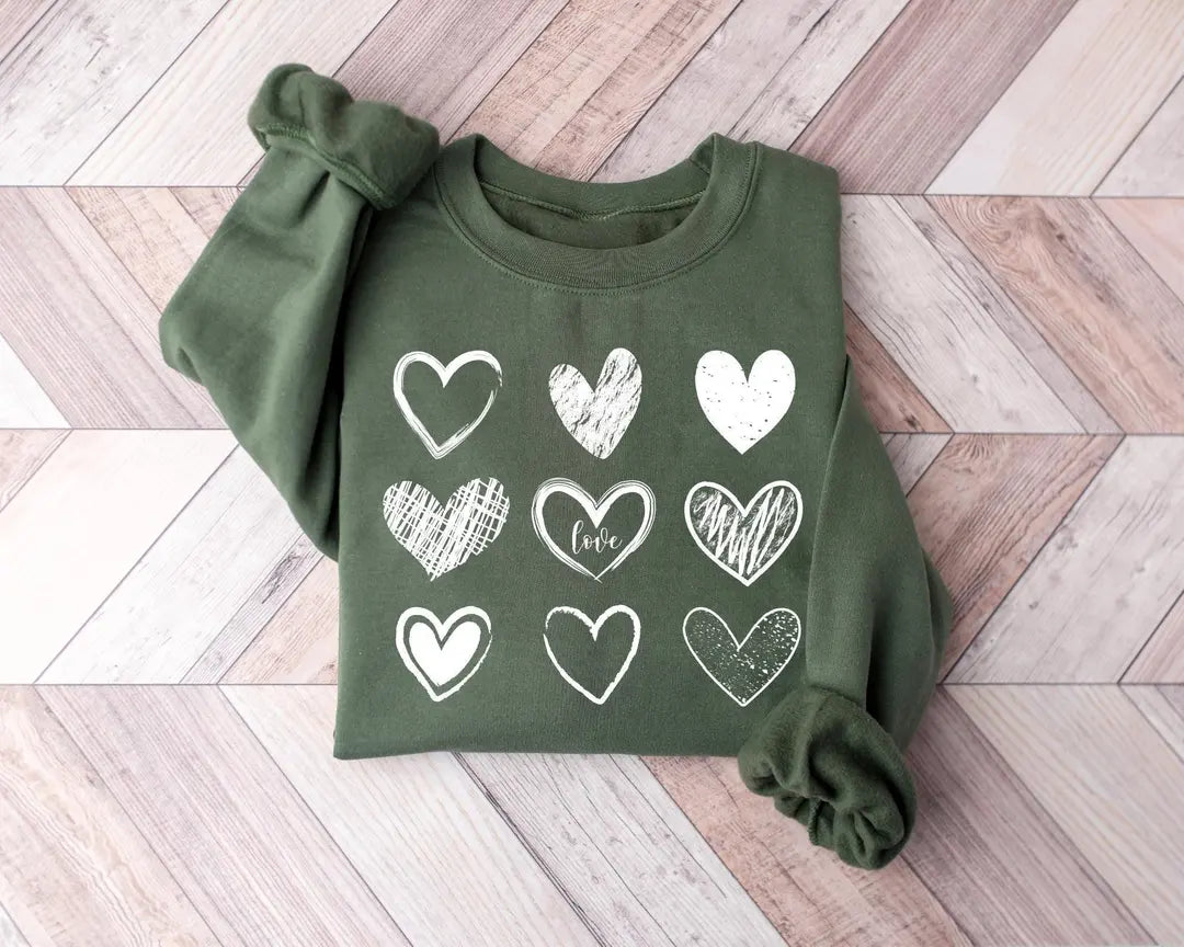 Cute Valentines Hearts Crewneck Sweatshirt alternate product view.