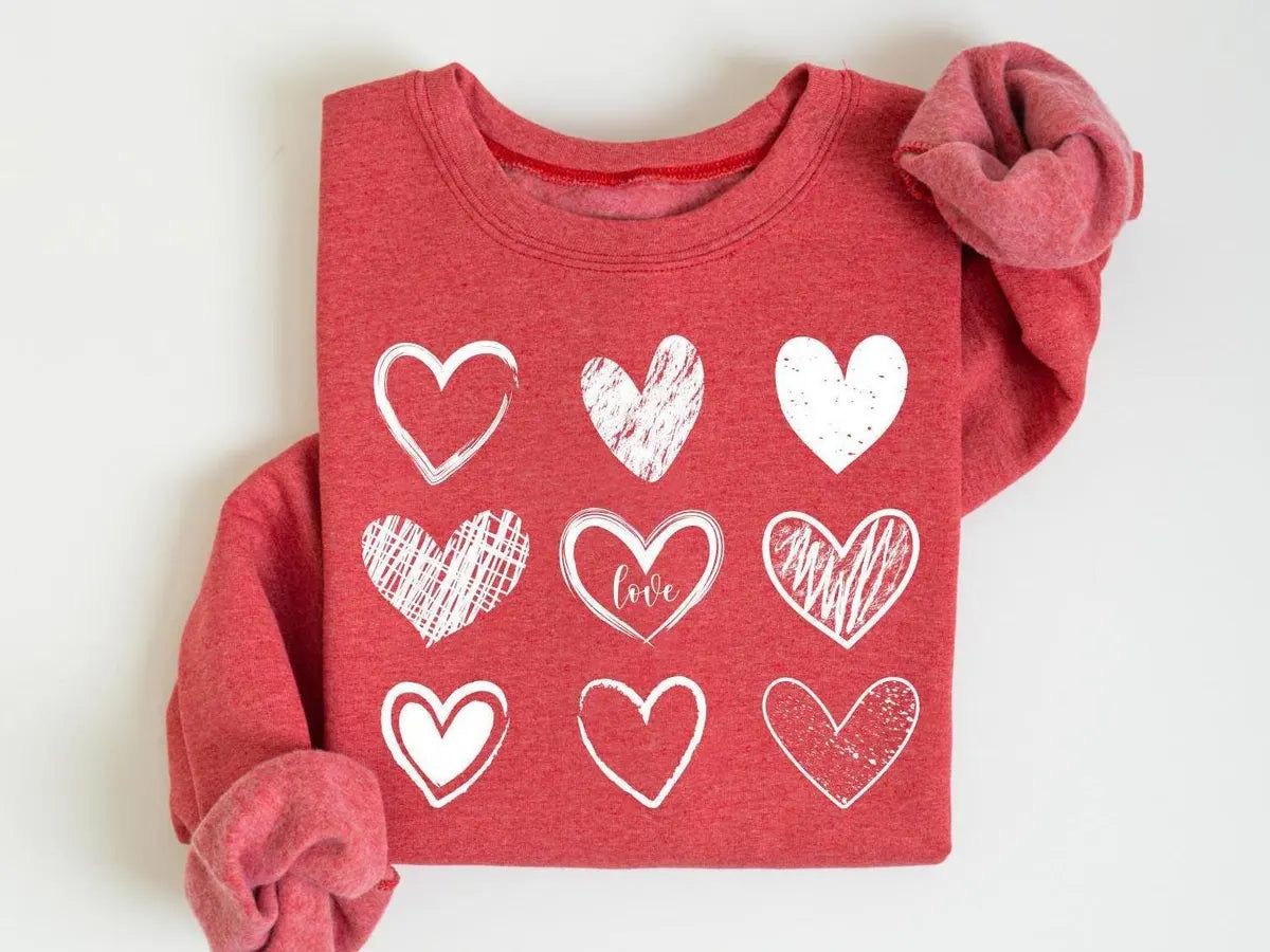Cute Valentines Hearts Crewneck Sweatshirt hero view.