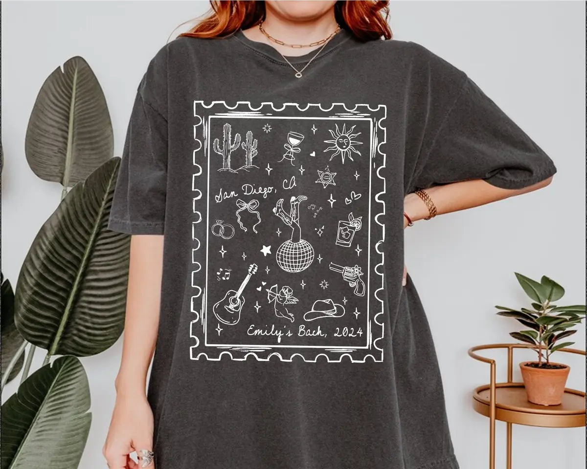 Desert Western - Custom Location - Country Bachelorette Party Comfort Colors T-Shirt - Comfort Colors T-Shirt Mockup Image