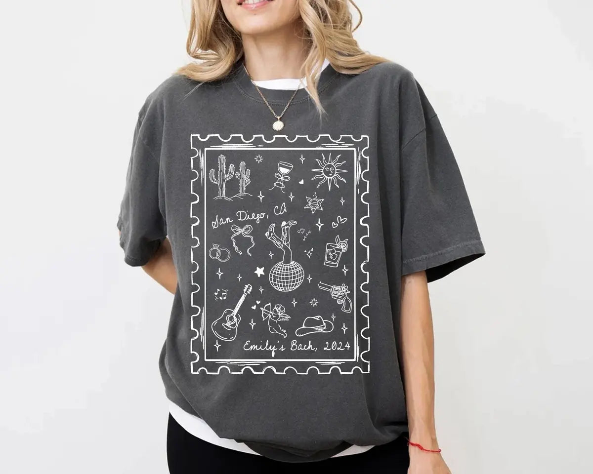 Desert Western - Custom Location - Country Bachelorette Party Comfort Colors T-Shirt - Comfort Colors T-Shirt Mockup Image