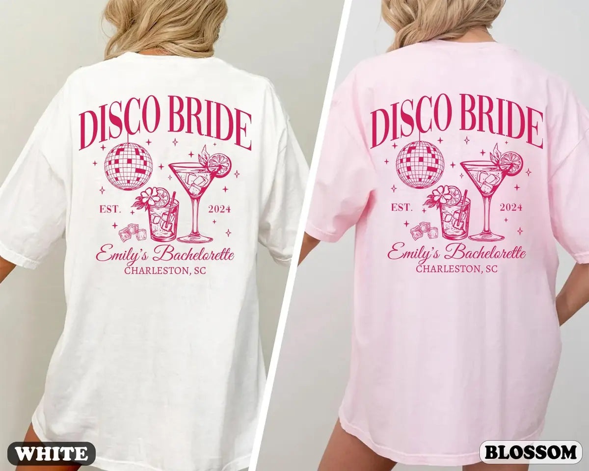 Social Club - Custom Name and Location - Disco Bachelorette Party Comfort Colors T-Shirt - Comfort Colors T-Shirt Mockup Image