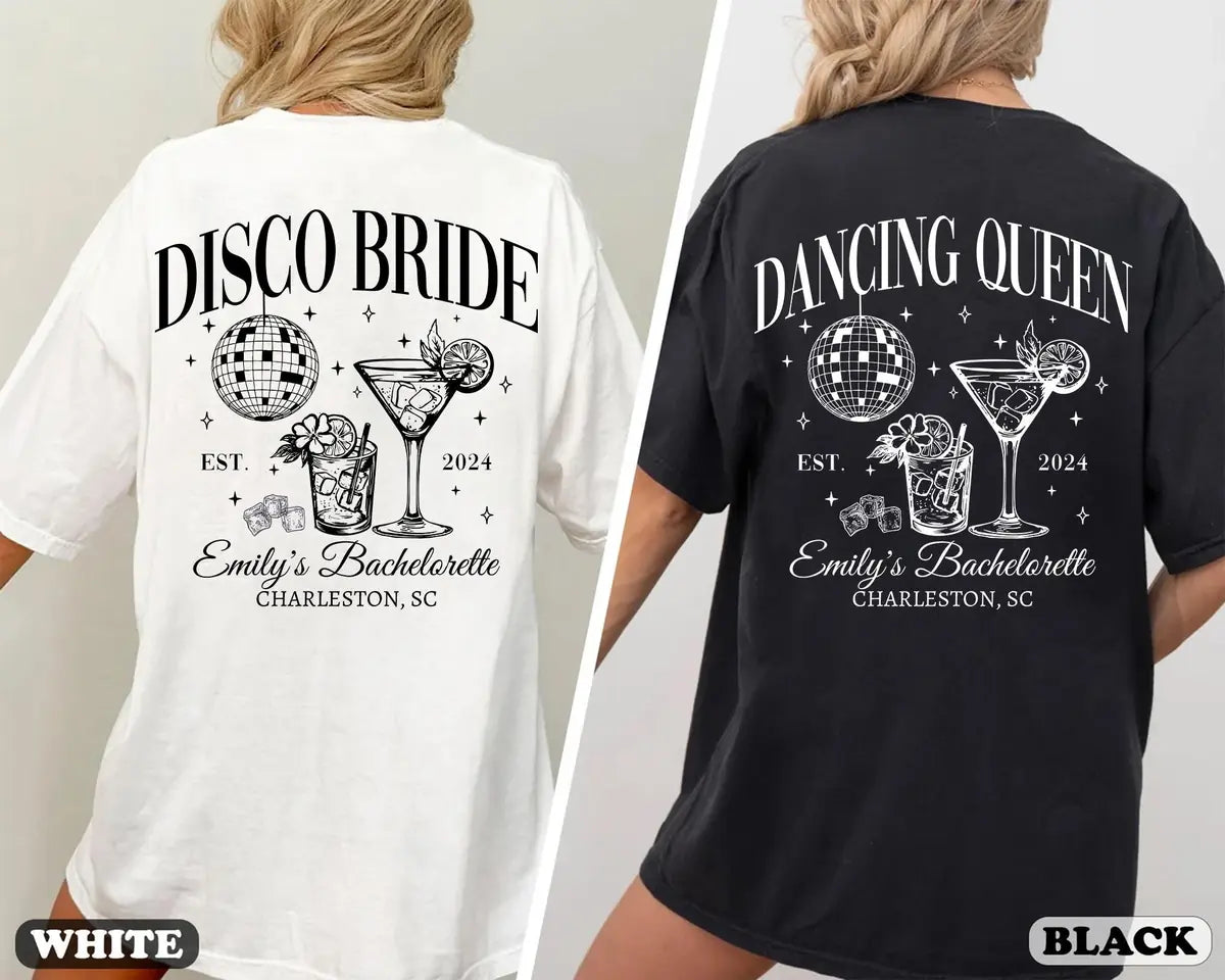 Social Club - Custom Name and Location - Disco Bachelorette Party Comfort Colors T-Shirt - Comfort Colors T-Shirt Mockup Image