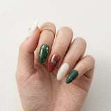 emerald green red ivory 3d christmas almond press on nails holly snowflake pearl mockup 01