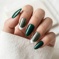 emerald green white french tip almond press on nails gold stripe glitter lifestyle 02