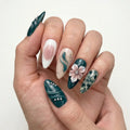 emerald nude white 3d hand painted almond press on nails peony bloom lifestyle 02