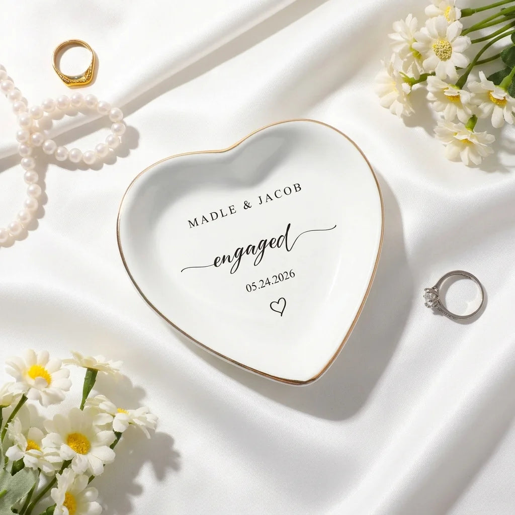 Size chart for personalized engaged script ring dish