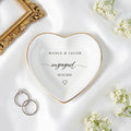 Square personalized engaged script ring dish with couple names and engagement date