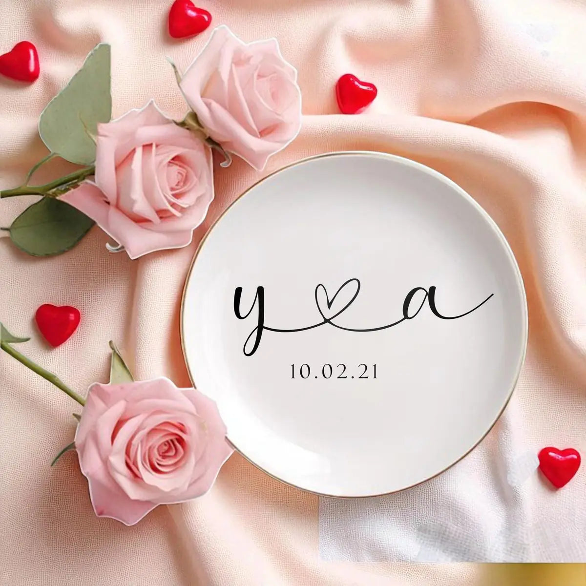 Engagement Ring Dish, Wedding Gift, Gift For Bride and Groom, Anniversary Gift, Initials Heart Date Ring Dish, Bridal Shower