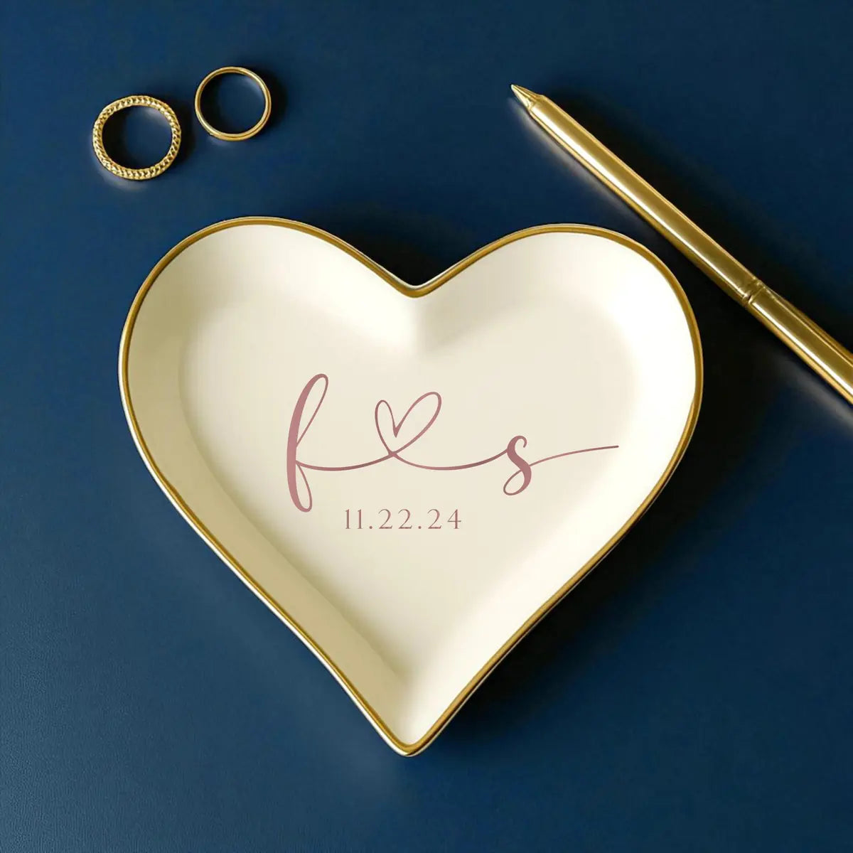 Engagement Ring Dish, Wedding Gift, Gift For Bride and Groom, Anniversary Gift, Initials Heart Date Ring Dish, Bridal Shower
