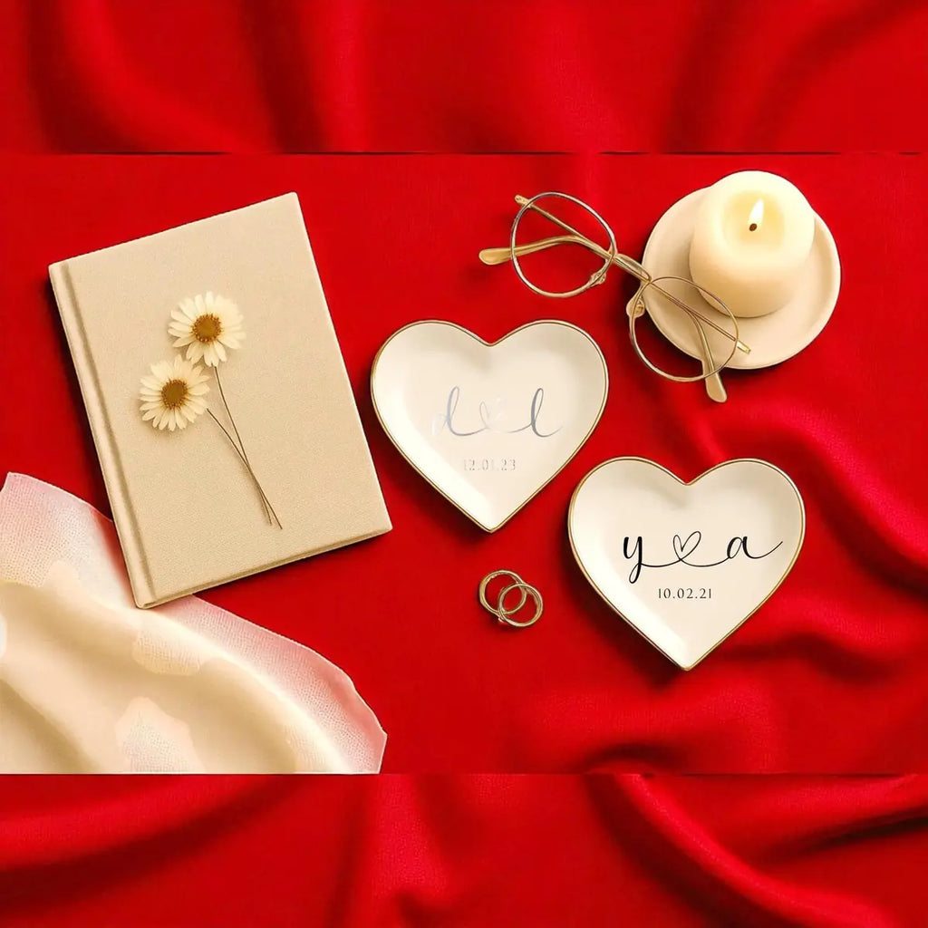 Engagement Ring Dish, Wedding Gift, Gift For Bride and Groom, Anniversary Gift, Initials Heart Date Ring Dish, Bridal Shower