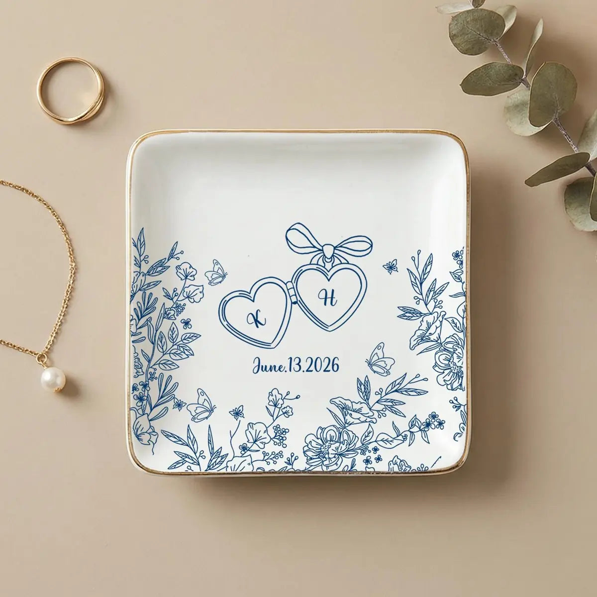Wedding Ring Dish, Custom Engagement Gift for Bride, Couples Initials Jewelry Dish, Bridal Shower Gift variant
