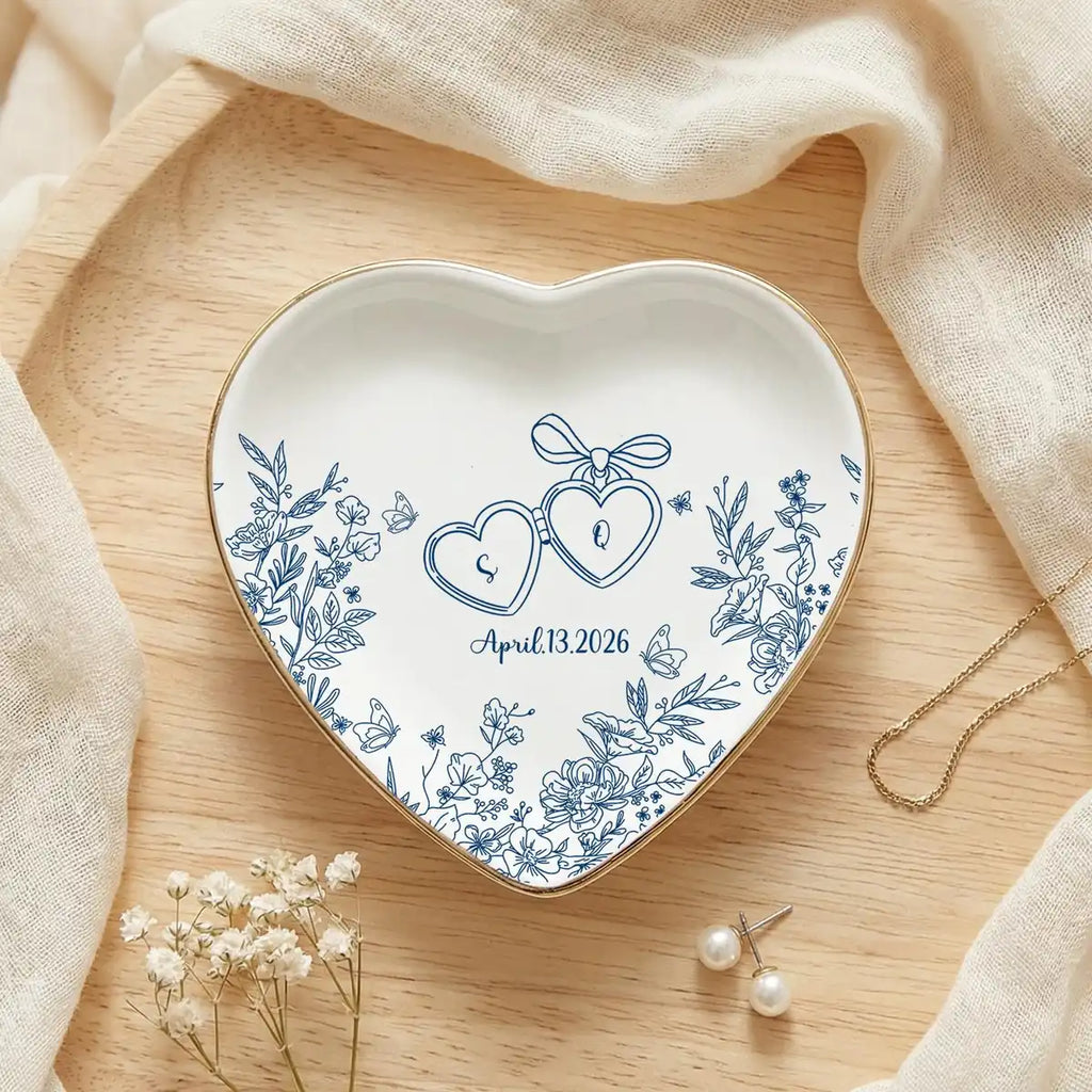 Wedding Ring Dish, Custom Engagement Gift for Bride, Couples Initials Jewelry Dish, Bridal Shower Gift variant