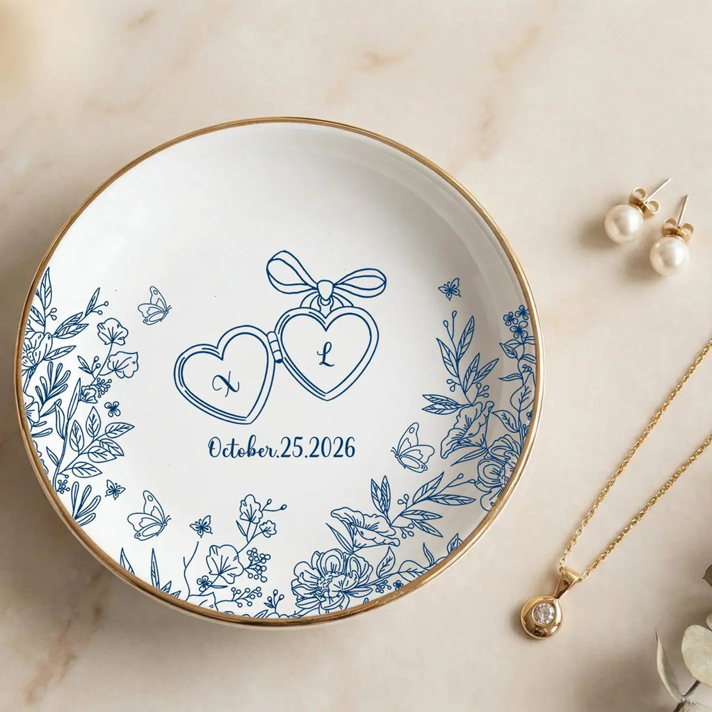Wedding Ring Dish, Custom Engagement Gift for Bride, Couples Initials Jewelry Dish, Bridal Shower Gift variant