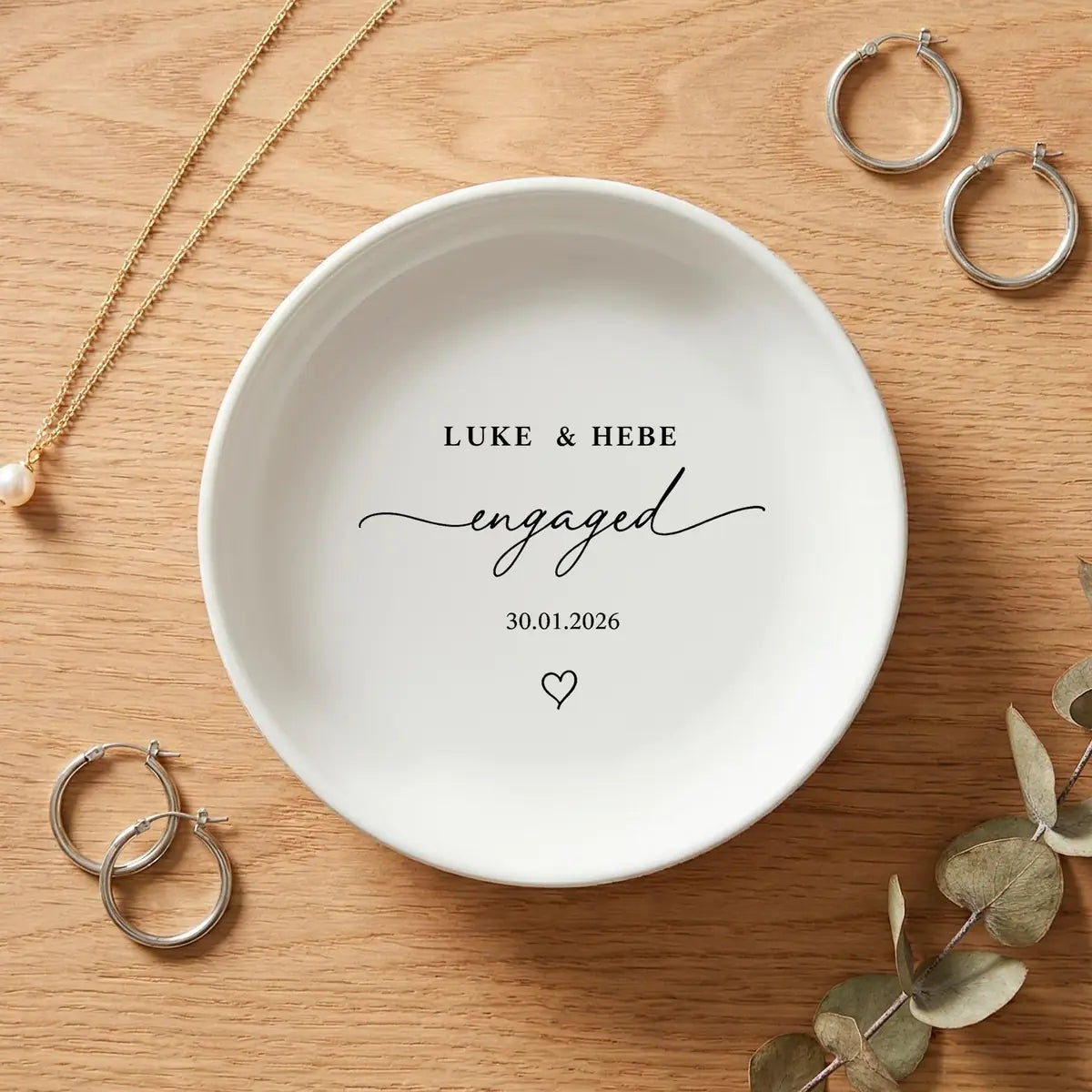Engagement Ring Dish with Names & Date, Minimalist Engaged Jewelry Dish, Custom Proposal Keepsake variant