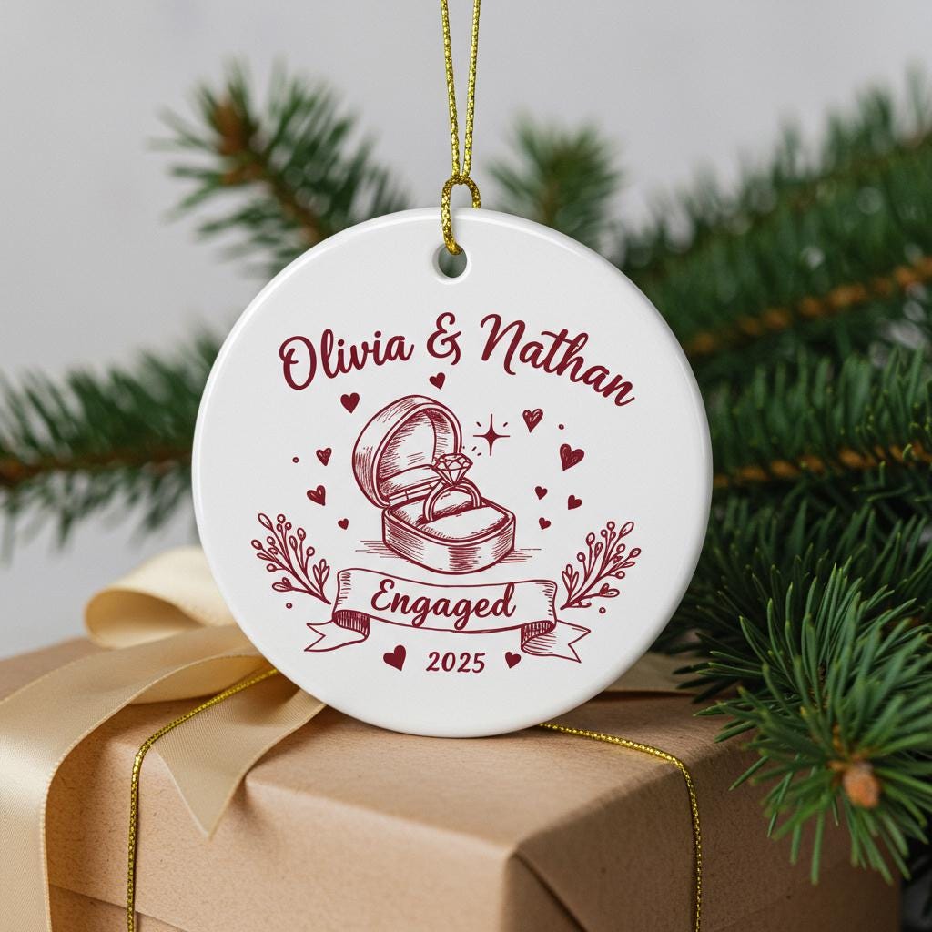 Personalized Christmas Ornament 2025 - Our First Christmas Enaged