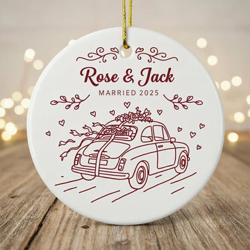 Personalized Ceramic Ornament 2025 - Just Married Car Ornament