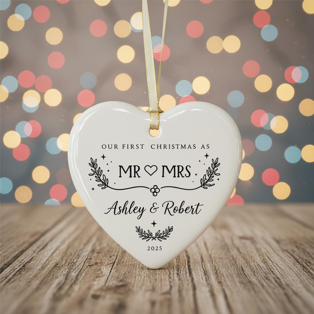 Personalized Christmas Ornament 2025 - First Christmas Married Bauble