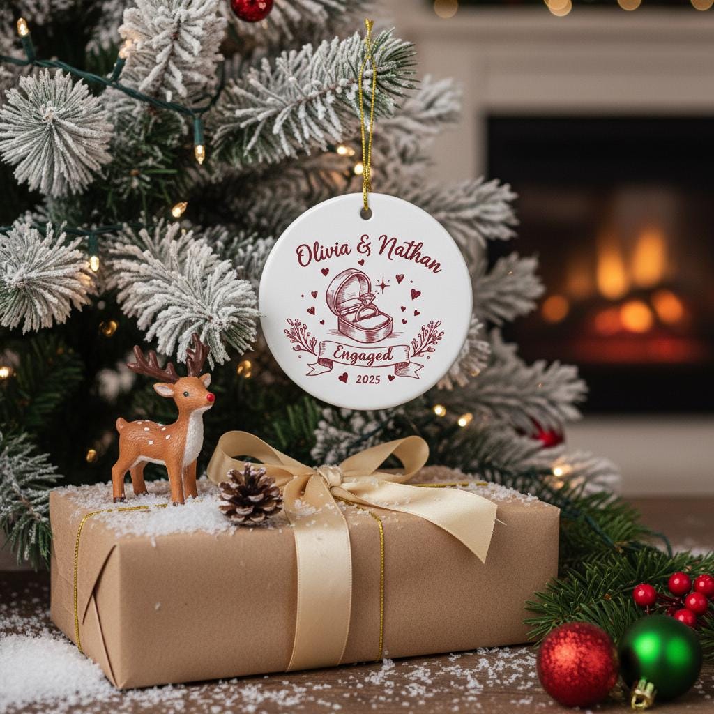 Personalized Christmas Ornament 2025 - Our First Christmas Enaged