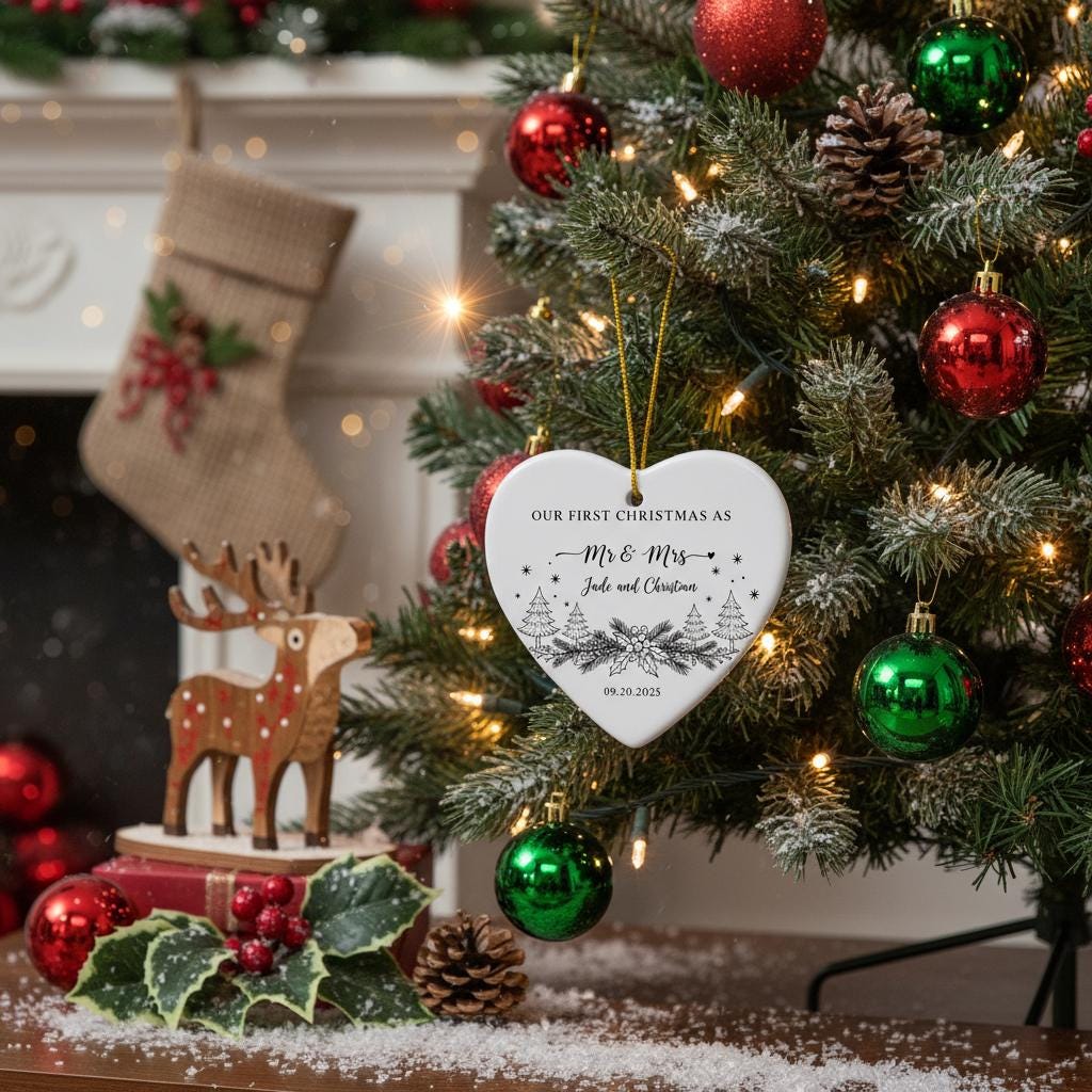 Personalized Christmas Ornament 2025 - Our First Christmas As Mr & Mrs