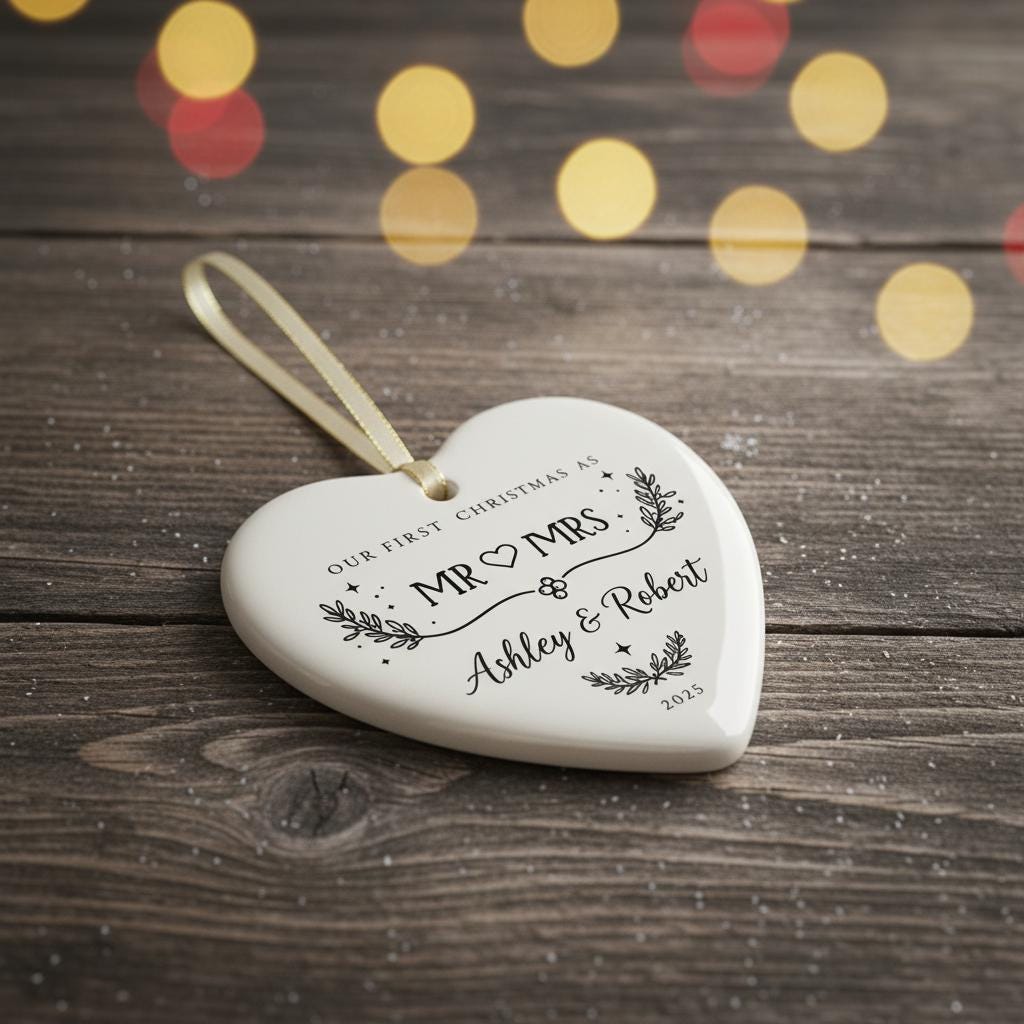 Personalized Christmas Ornament 2025 - First Christmas Married Bauble