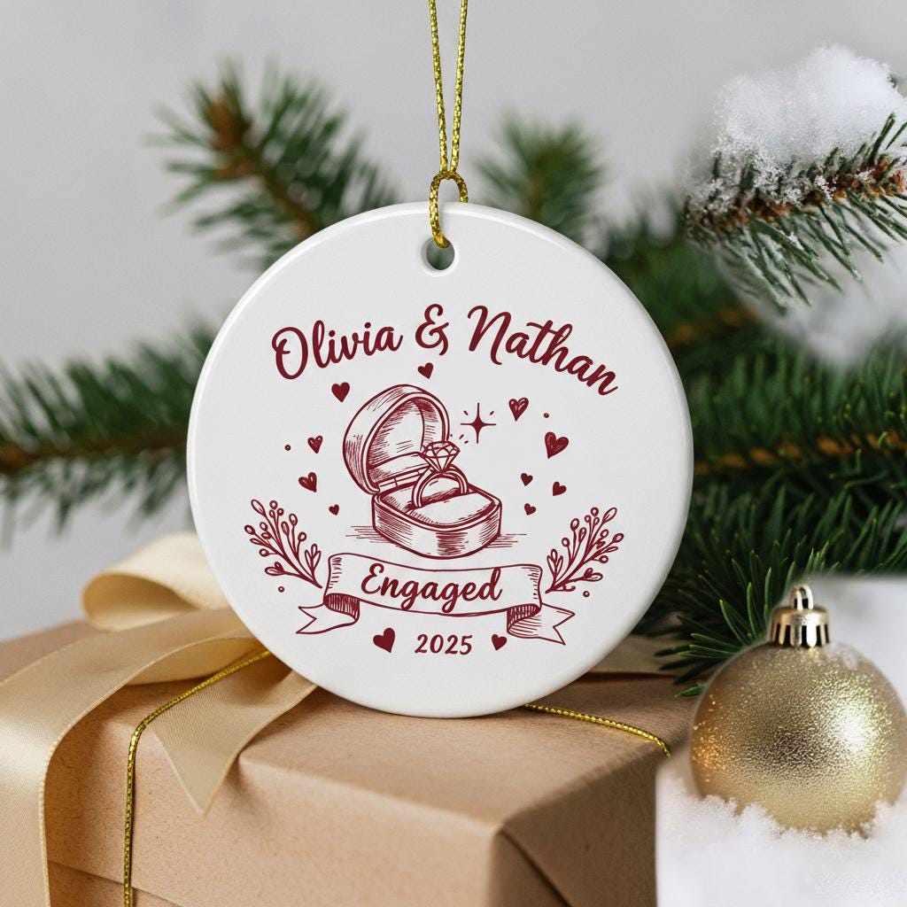 Personalized Christmas Ornament 2025 - Our First Christmas Enaged