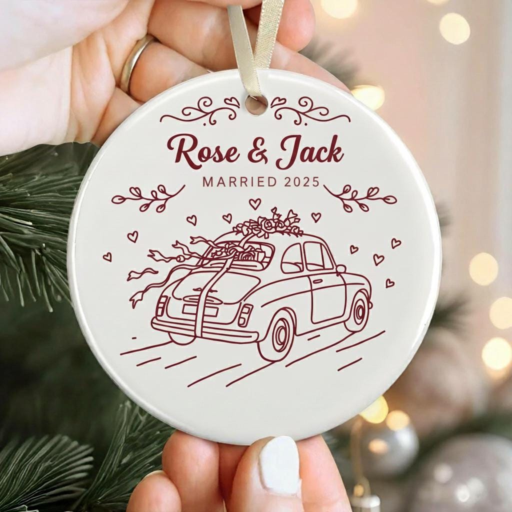 Personalized Ceramic Ornament 2025 - Just Married Car Ornament