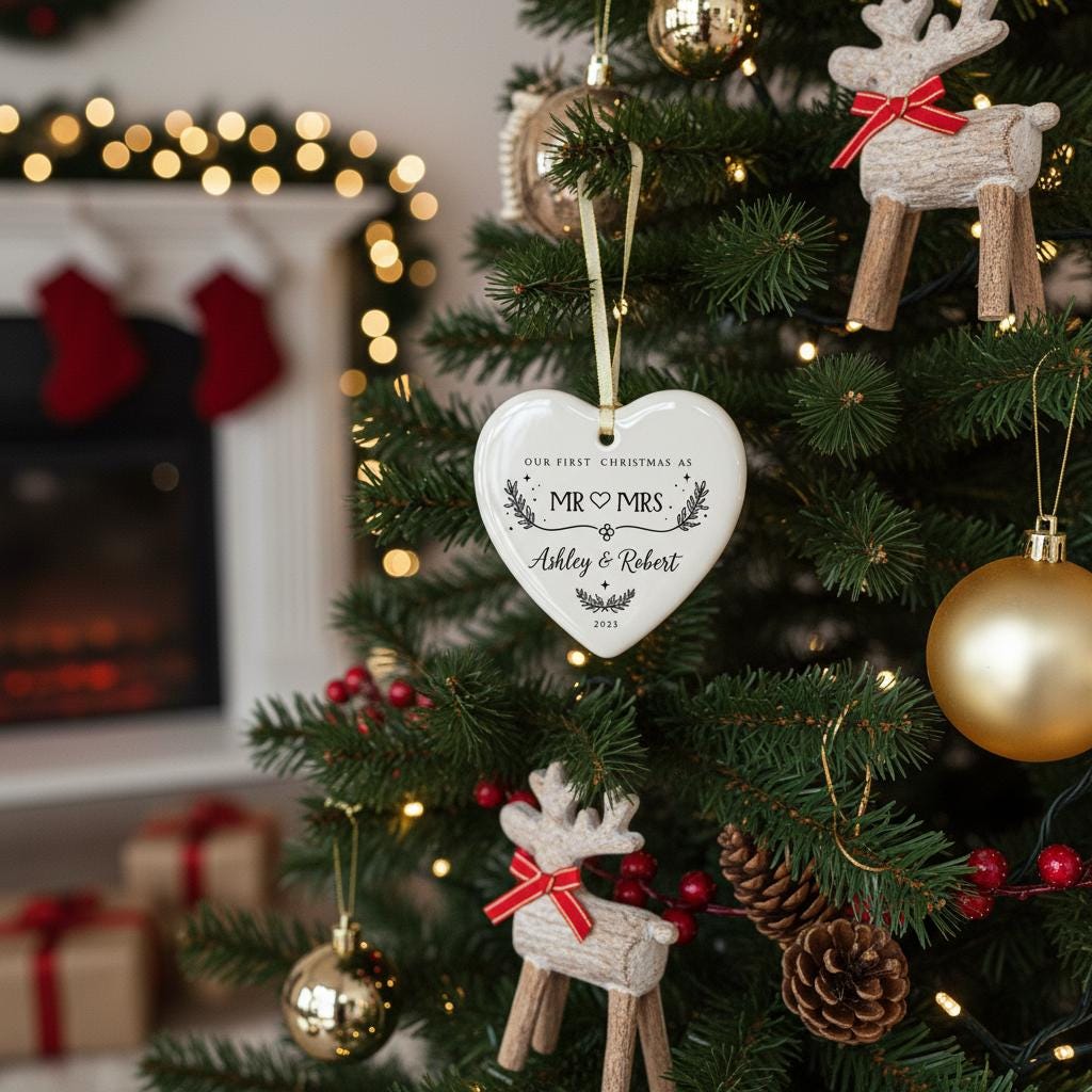 Personalized Christmas Ornament 2025 - First Christmas Married Bauble